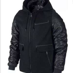 Michael Jordan JORDAN LEATHER LETTERMAN JACKET BLACK WOOL HOODY